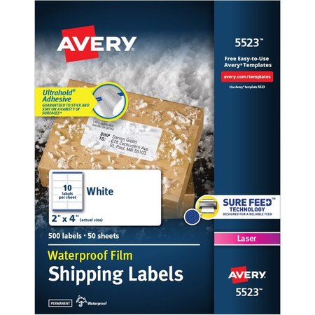 AVERY Label, Wthrprf, Address, 2X4 500PK AVE5523